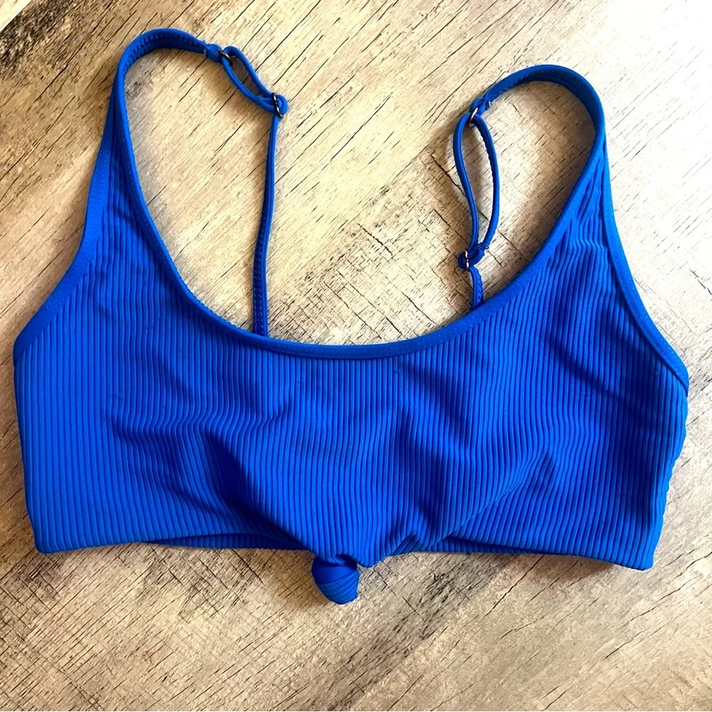Frankies Bikinis Royal Blue Austin Ribbed Bikini TOP Size Medium